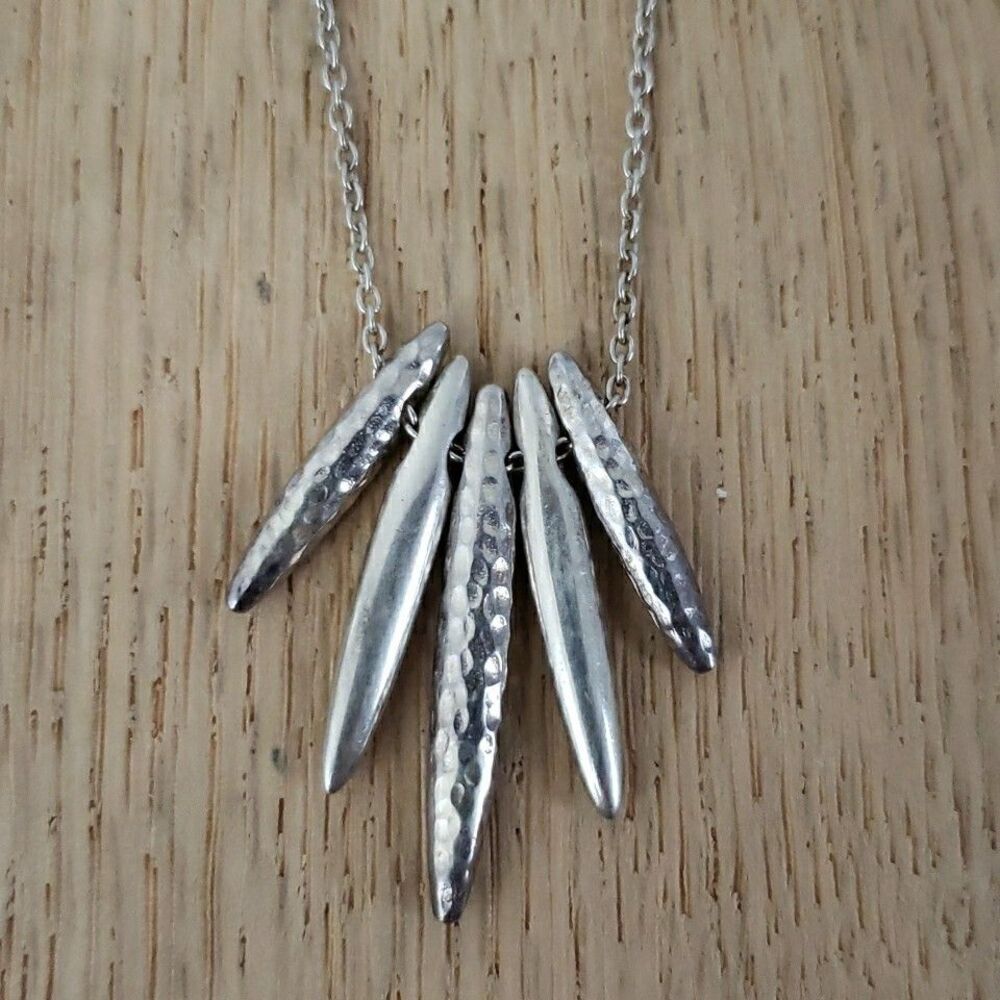 Hammered & Shiny Icicle Spike Necklace & 17" Chain 925 Silver Modern Minimal